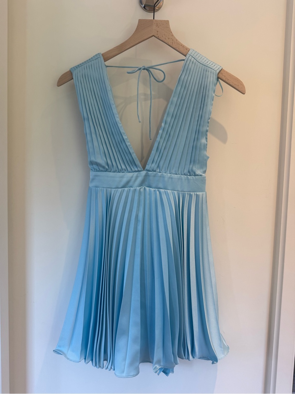 Abercrombie & Fitch Sky Blue Pleated Deep V Mini Dress